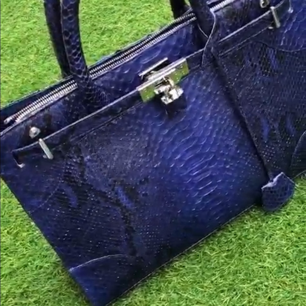 Elegant Blue Real Python Leather Handbag - image 4